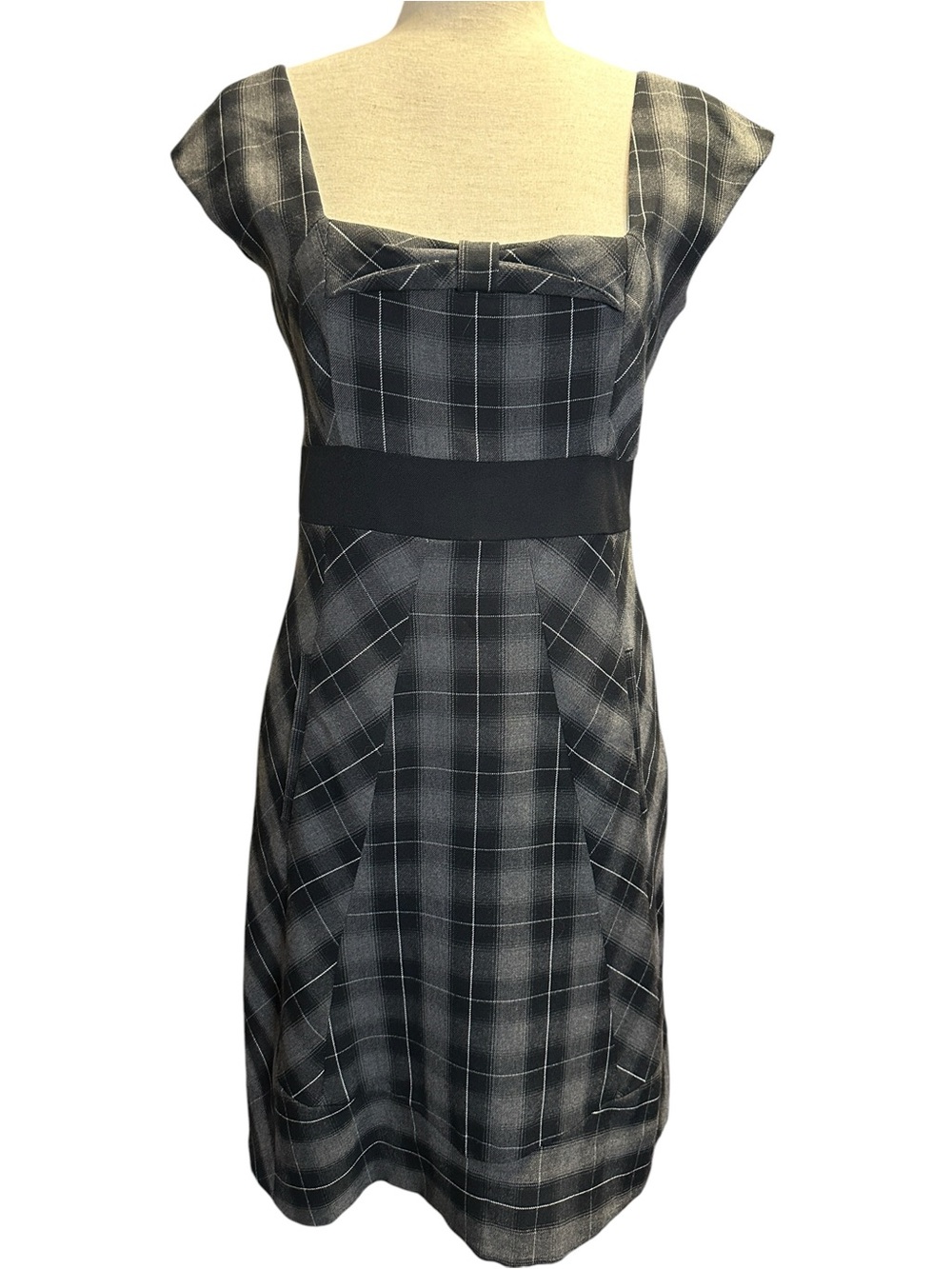 Moulinette Soeurs Plaid Dress Anthropologie Black Fit & Flare Fairy Grunge 6